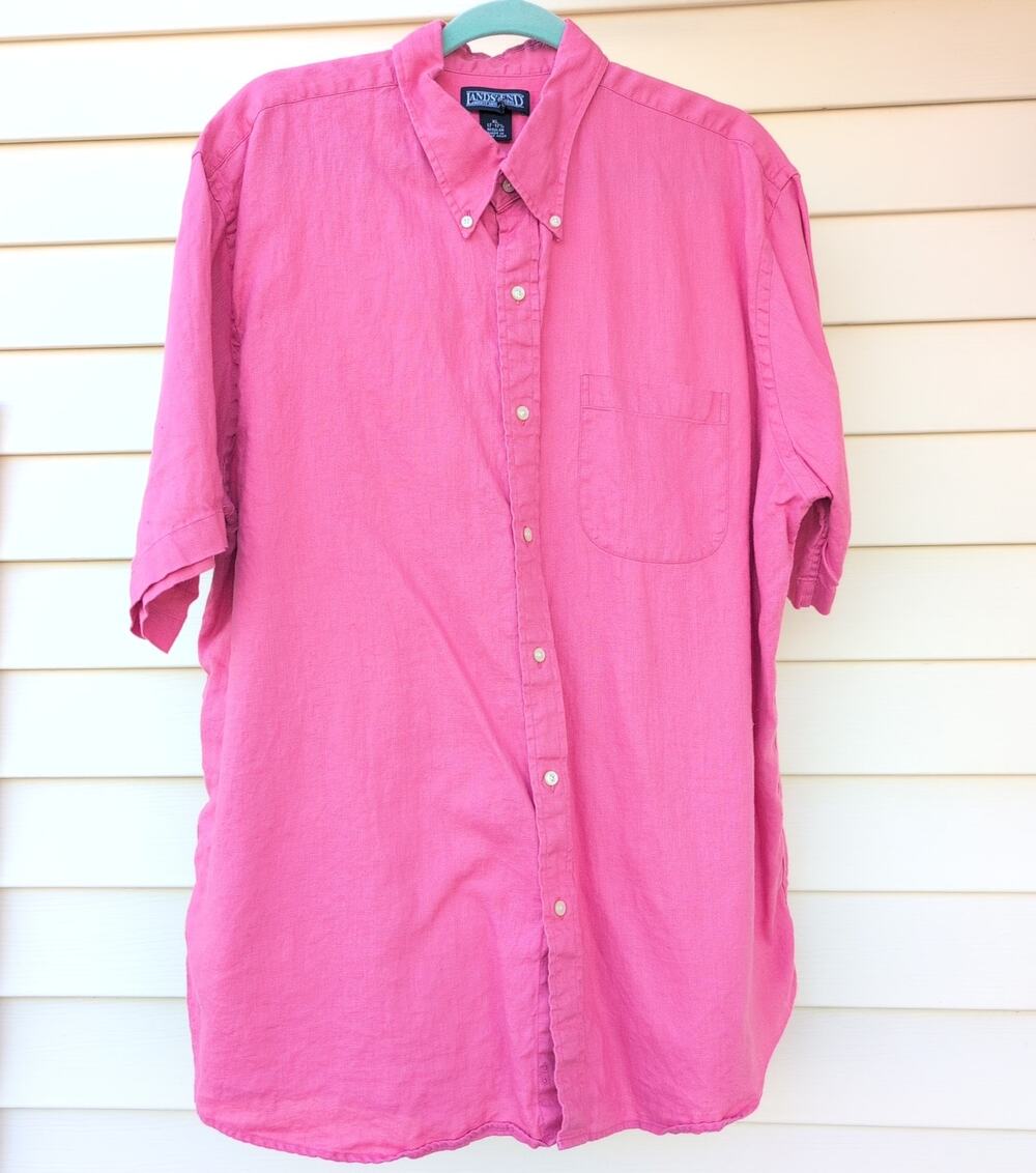 Vtg Land's End 100% Linen Coastal Cowboy Salmon Button Up Men's XL